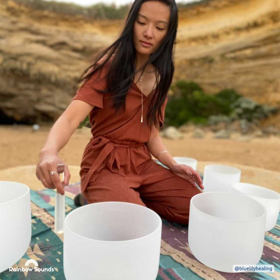 Set of 7 White Sound Therapy Bowls in Beige Carry-On Cases