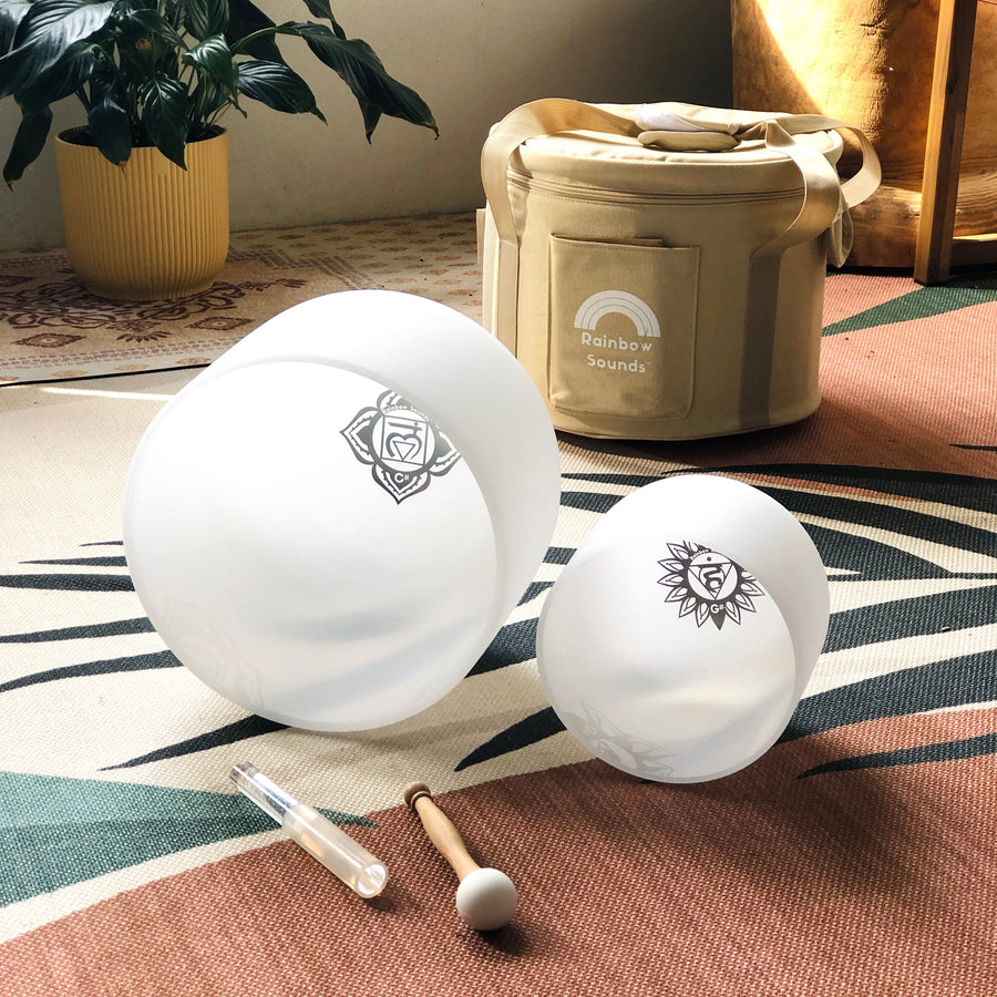 SHARP NOTES | Set of 2 White Sound Therapy Bowls in Beige Carry-On Case