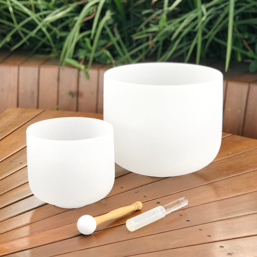 SHARP NOTES | Set of 2 White Sound Therapy Bowls in Beige Carry-On Case