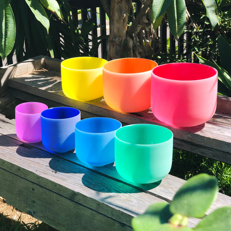Set of 7 Rainbow Color Sound Therapy Bowls in Carry-On Cases