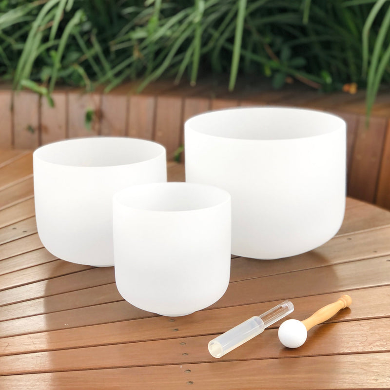 SHARP NOTES | Set of 3 White Sound Therapy Bowls in Beige Carry-On Case