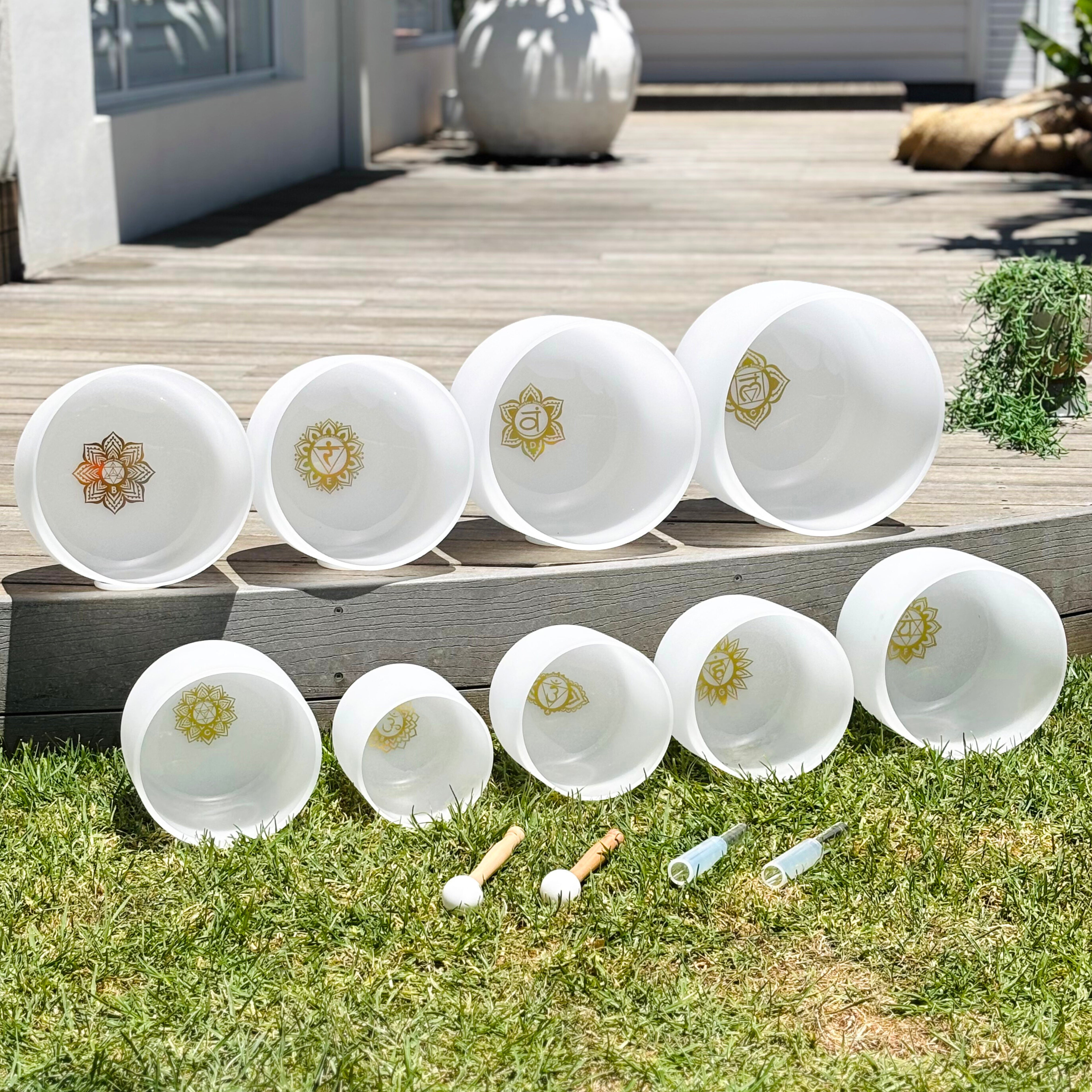 GOLDEN Set of 7 White Sound Therapy Bowls